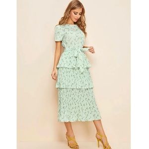 Belted Plisse Layered Ditsy Floral Dress!